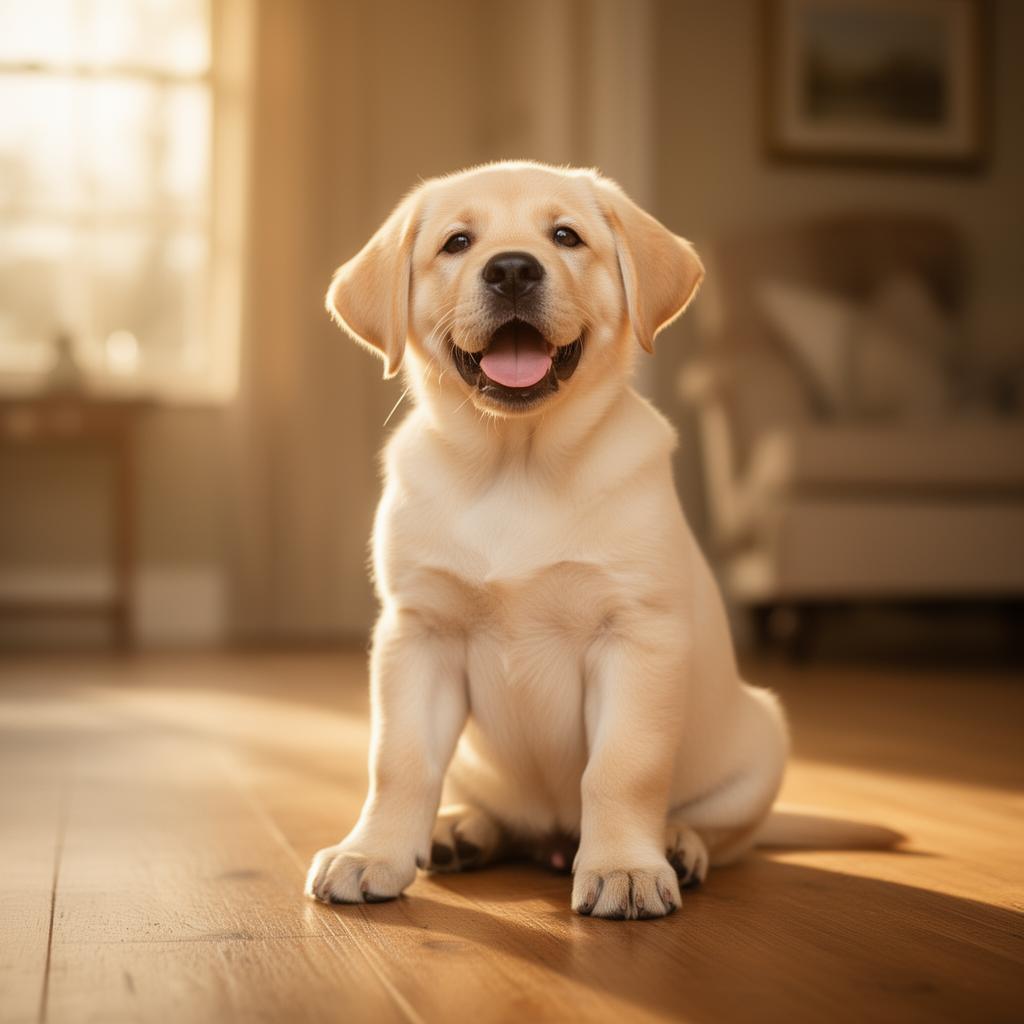 A happy Labrador with its family